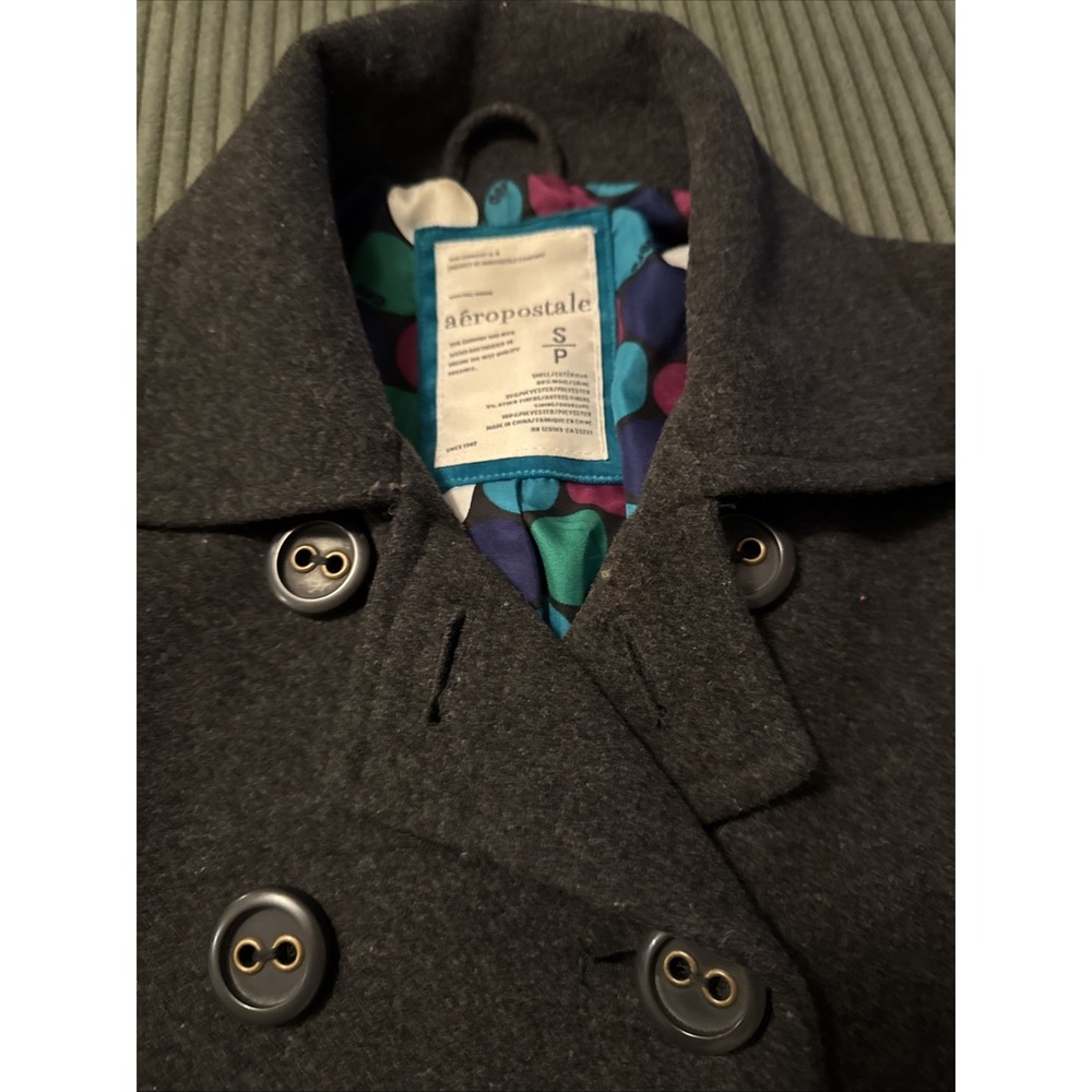 Vintage Y2K Aeropostale Small Grey Wool Blend Peacoat Womens S Double Breasted - Picture 3 of 6